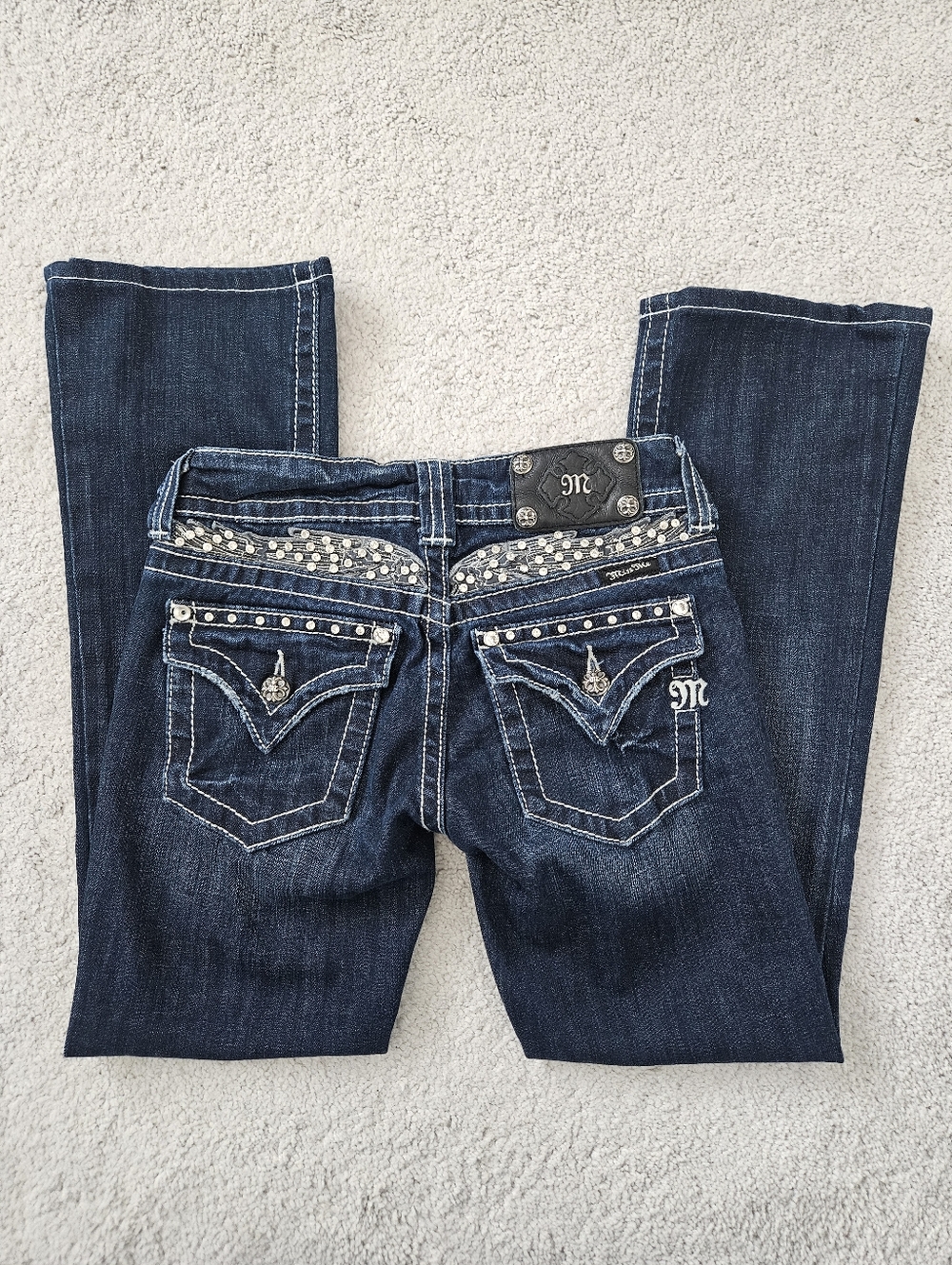 Miss Me | Boot Cut Embroidered Jeweled Denim Jeans Angel Wings Low Rise Women 25
